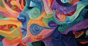 A colorful painting illustration of the profile of a woman