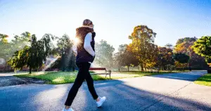 lady on a casual stroll at the park, early morning